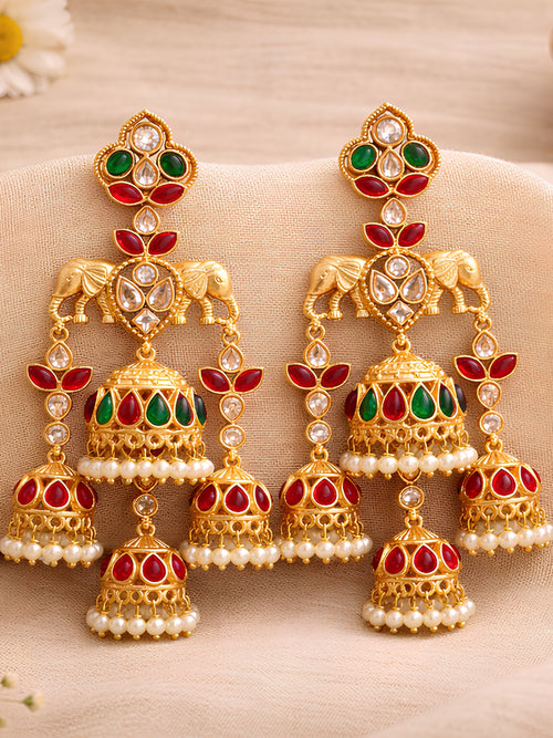 Elephant Motif Multi Jhumka Earrings