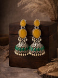 Silver Finish Green Stone Elephant Jhumki