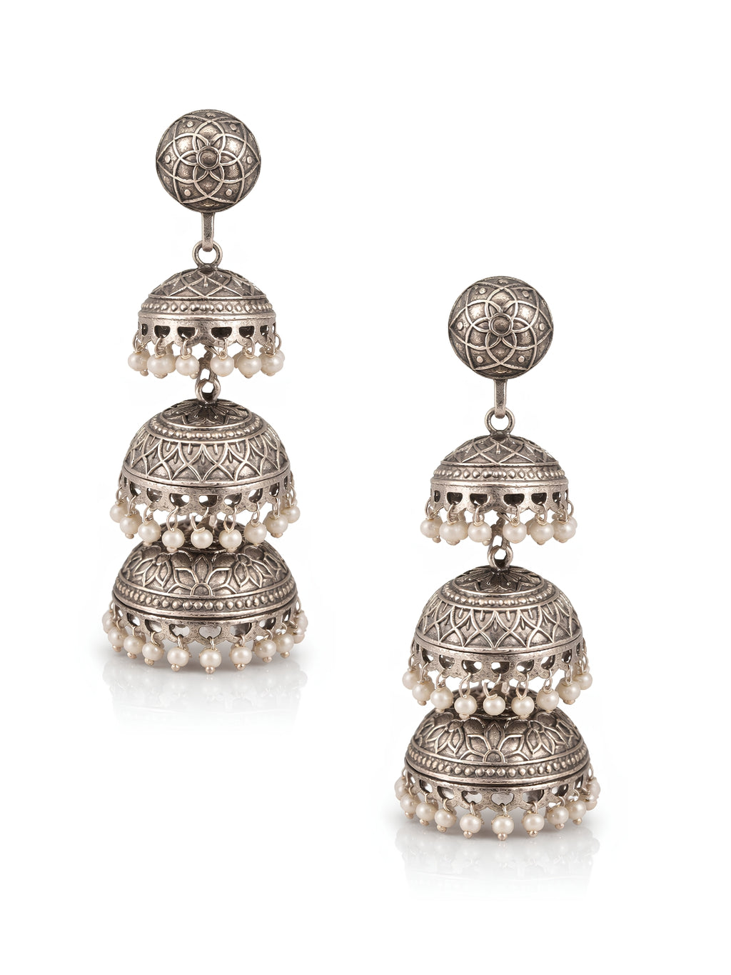Vintage Silver finish Layered Jhumki Earrings