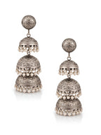 Vintage Silver finish Layered Jhumki Earrings