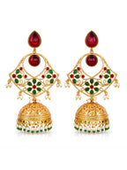 Traditional Green Red Jhumki Earrings Gold Finish