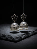Black Floral Antique Look Jhumka Earrings