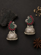 Silver Finish Peacock Jhumka Earrings