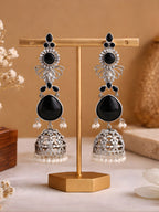 Silver tone finish Black Stone Layered Jhumki Dangler