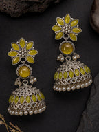 Yellow Floral Silver finish Jhumki Earrings