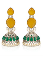 Silver Finish Green Stone Elephant Jhumki