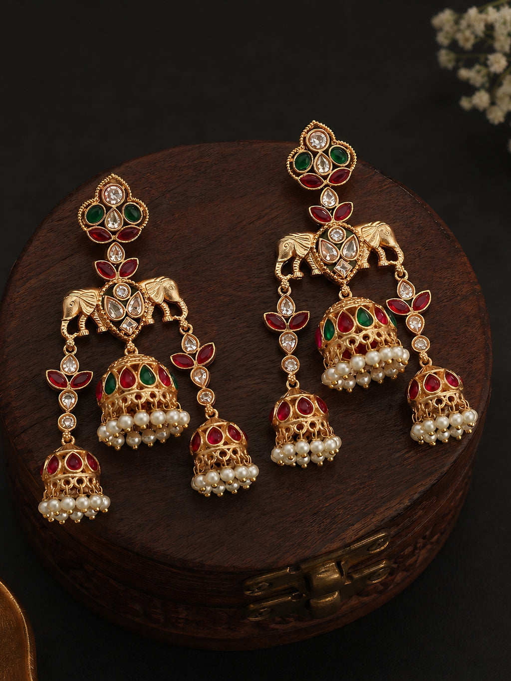 Elephant Motif Multi Jhumka Earrings