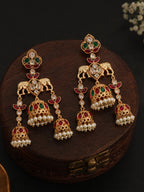 Elephant Motif Multi Jhumka Earrings