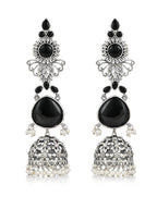 Silver tone finish Black Stone Layered Jhumki Dangler
