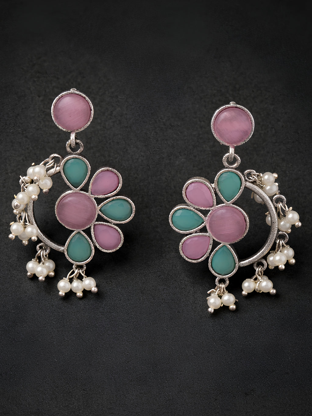 Floral Pearl Drop Dangler Earrings
