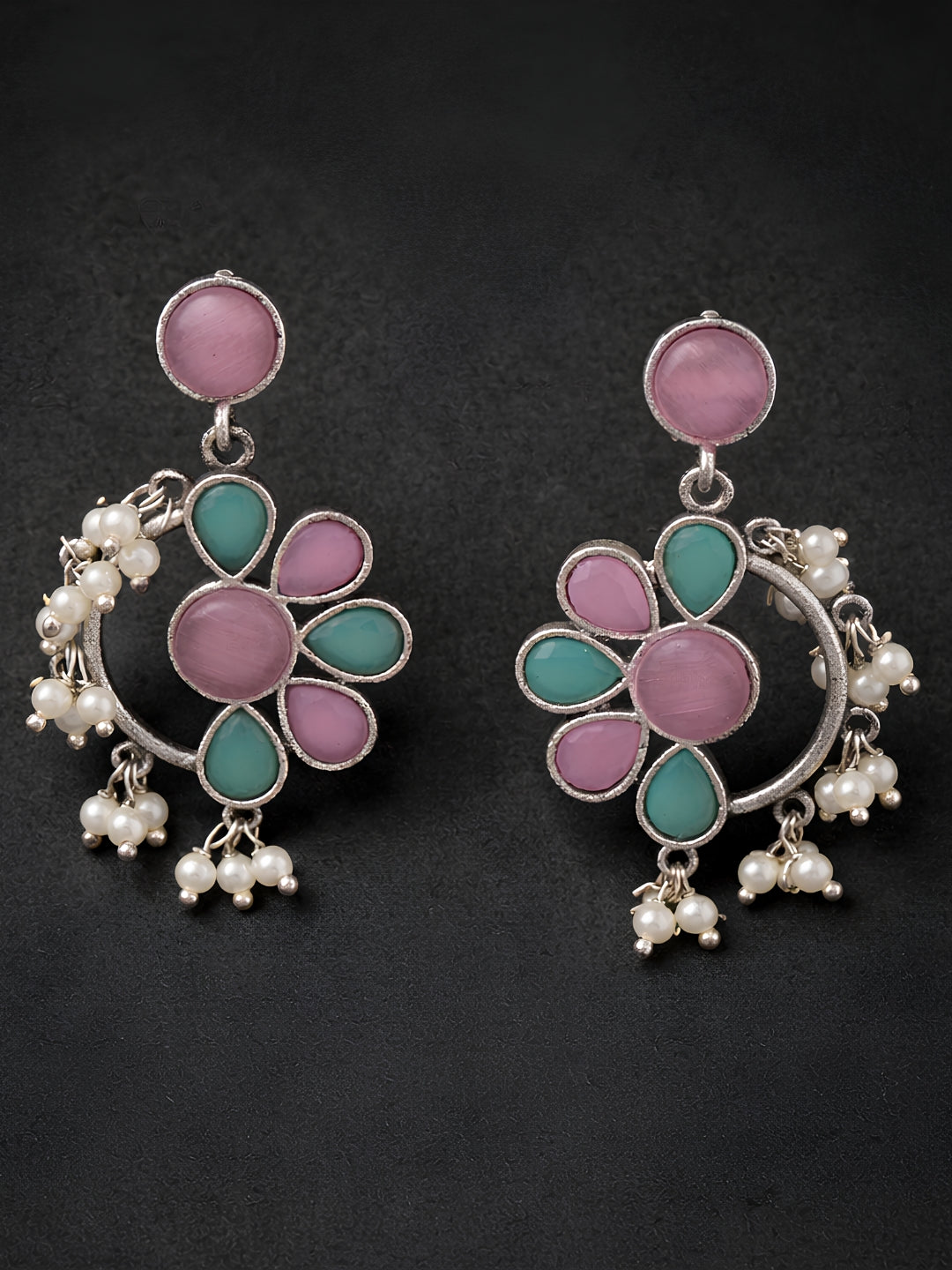 Floral Pearl Drop Dangler Earrings