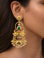 Gold-finish Red Green Dangler Earrings