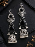 Silver tone finish Black Stone Layered Jhumki Dangler