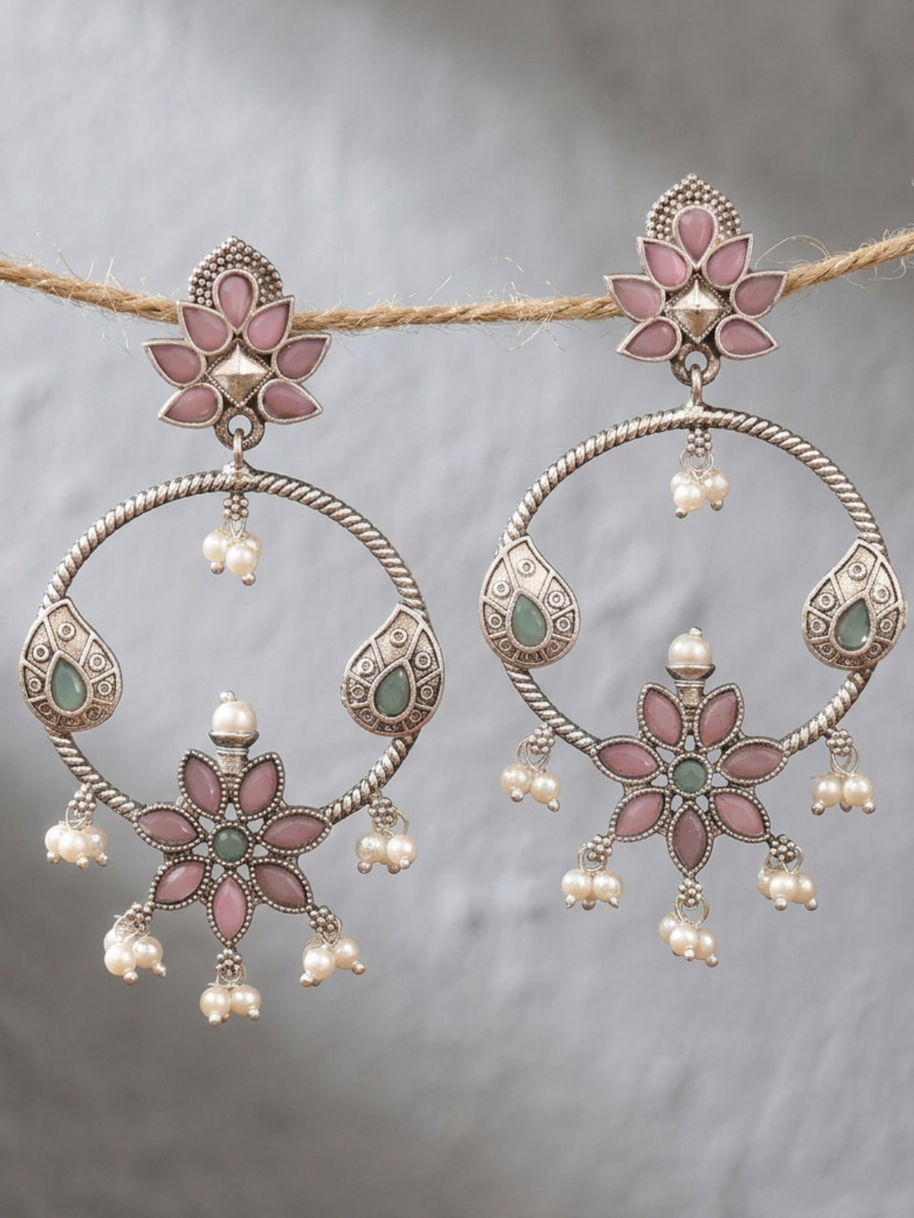 Pastel Floral Chandbali & Jhumka Earrings Combo