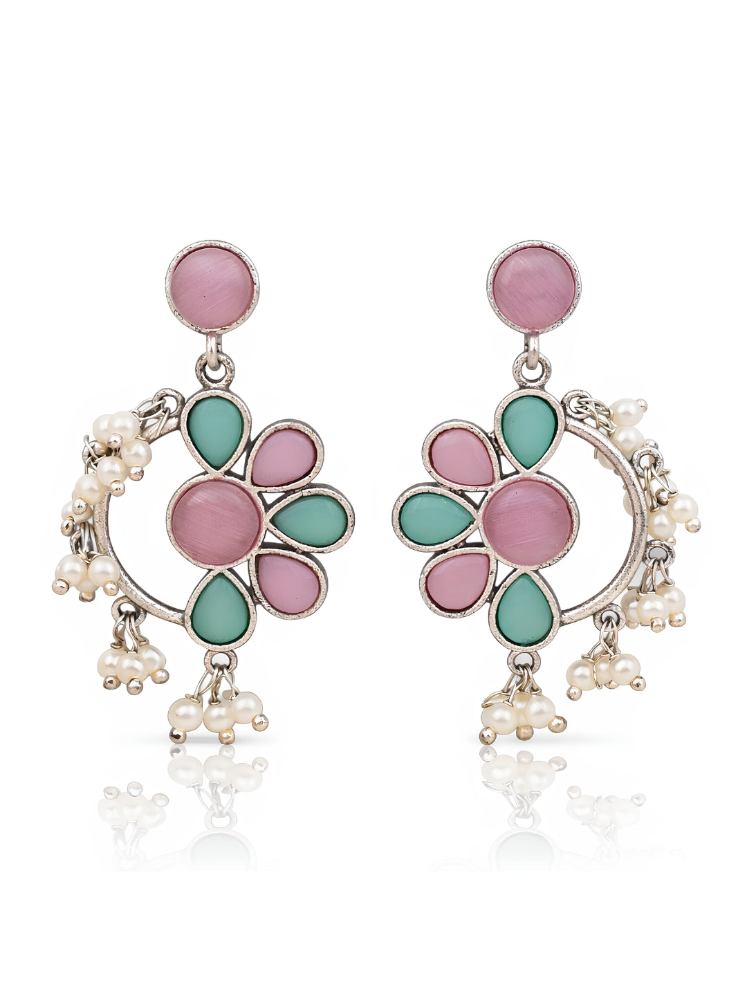 Floral Pearl Drop Dangler Earrings