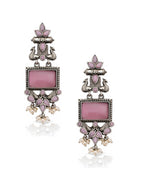 Pink Stone Silver tone finish Ethnic Jhumki Earrings