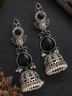 Silver tone finish Black Stone Layered Jhumki Dangler