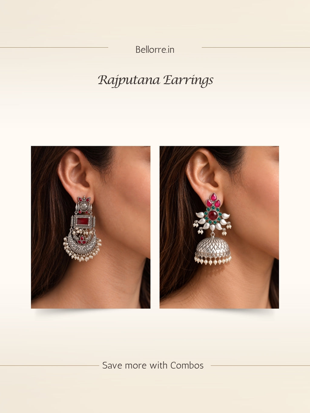 Silver finish Red Green Ethnic Earrings Combo