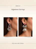 Silver finish Red Green Ethnic Earrings Combo