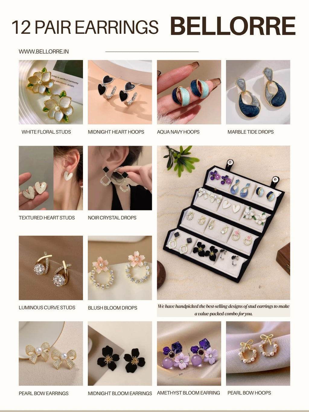 12 Pair Earring Set for Women, with Folding Jewelry Box Organizer