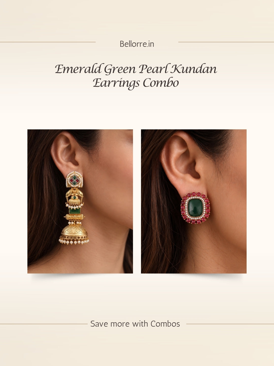 Green Red Elephant Jhumka Earrings with Studs