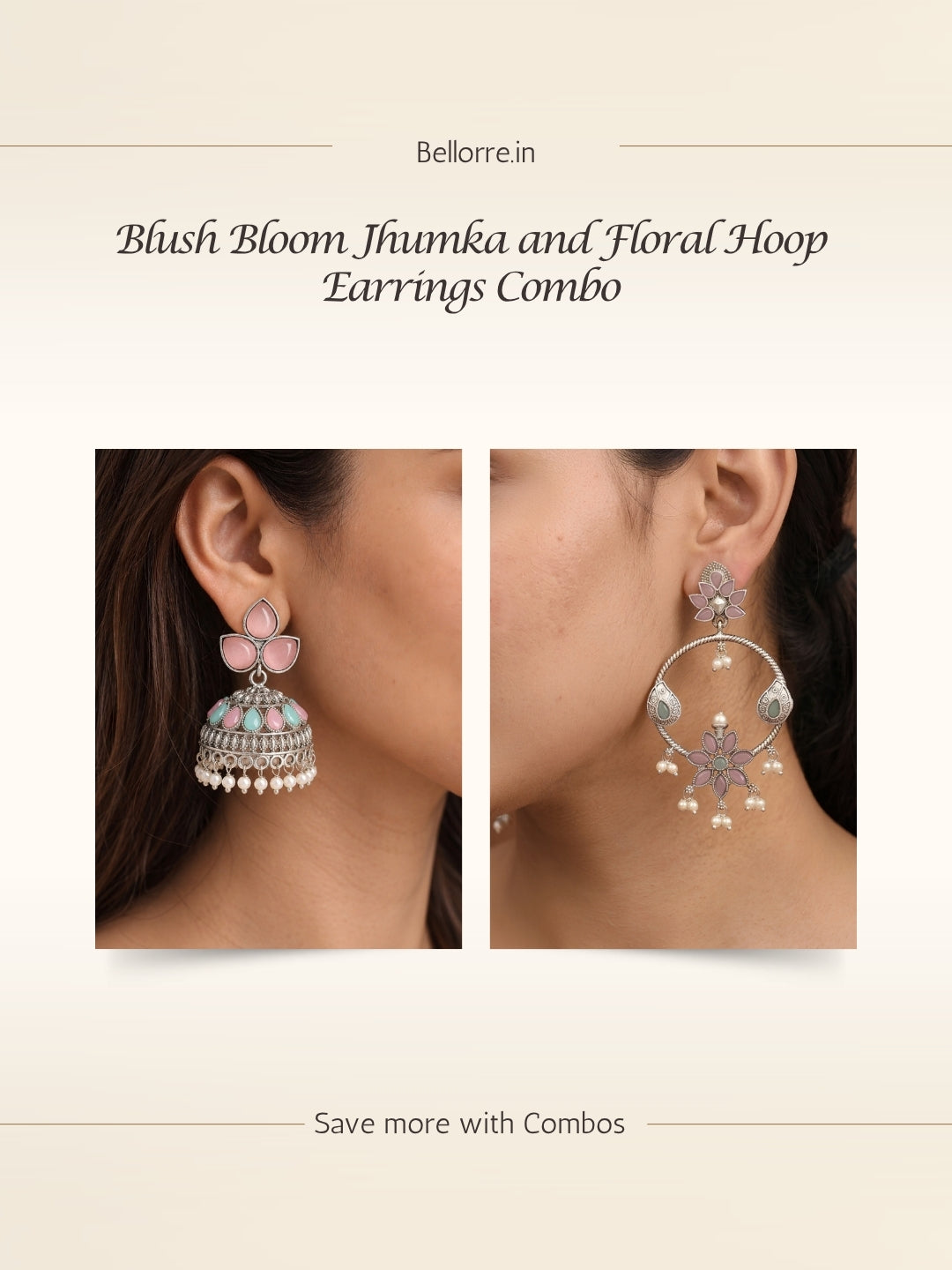 Pastel Floral Chandbali & Jhumka Earrings Combo