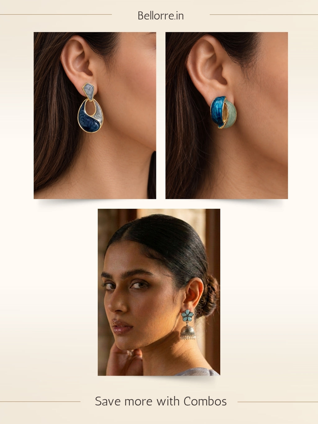 Elegant Blue Floral Jhumka and Enamel Hoop Earrings Combo