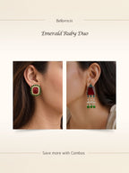 Red Green Stone Earrings Combo Set