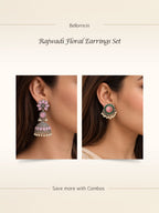 Pink Green Floral Silver finish Earring Combo