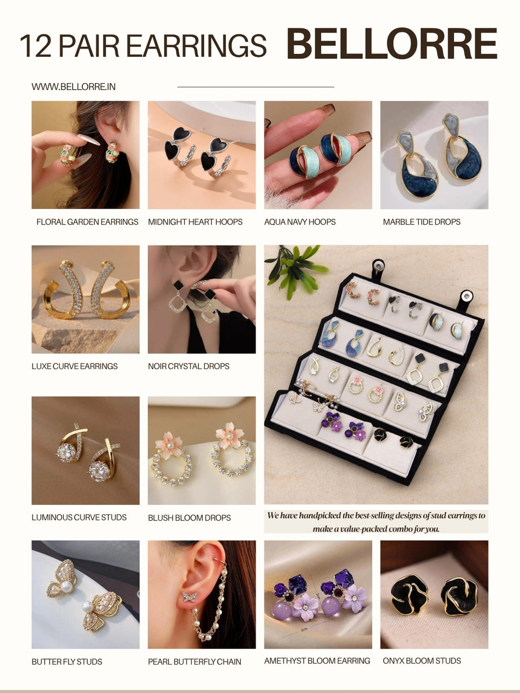 12 Pair Earring Set for Women, with Folding Jewelry Box Organizer