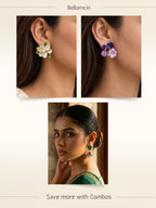 Elegant Floral Studs and Classic Green Jhumka Earrings Combo