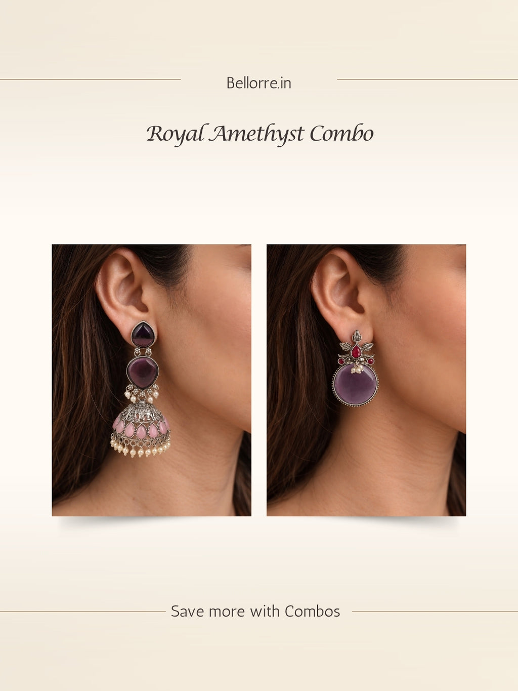 Purple & Pink Silver finish Earrings Combo