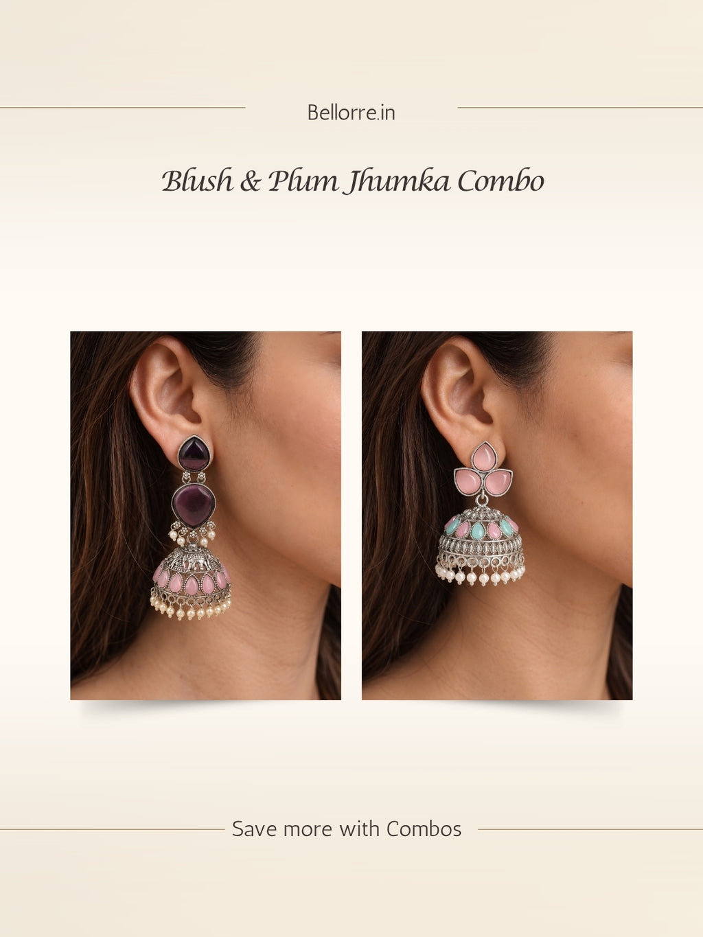 Silver finish floral Jhumka Earrings Combo Set