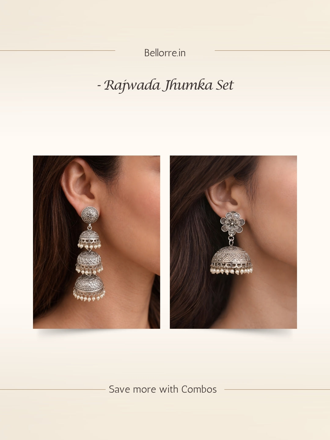 Silver finish Floral Jhumka Earring Combo