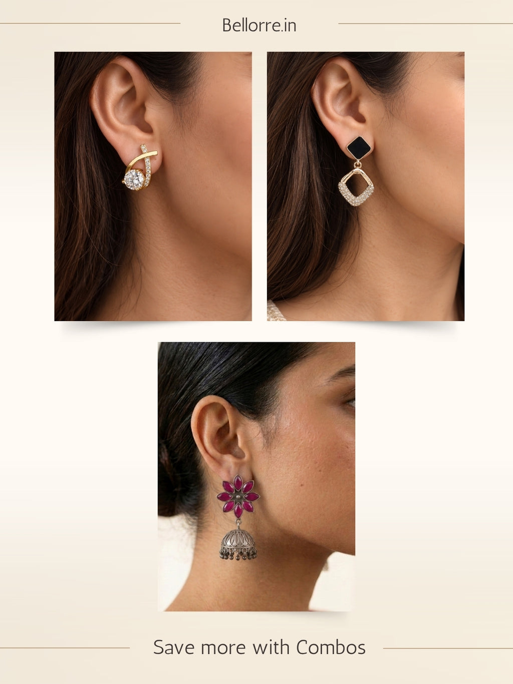 Elegant Floral Jhumka and Geometric Stud Earrings Combo