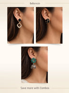 Elegant Black Gold Green Floral Jhumka Earrings Combo Set