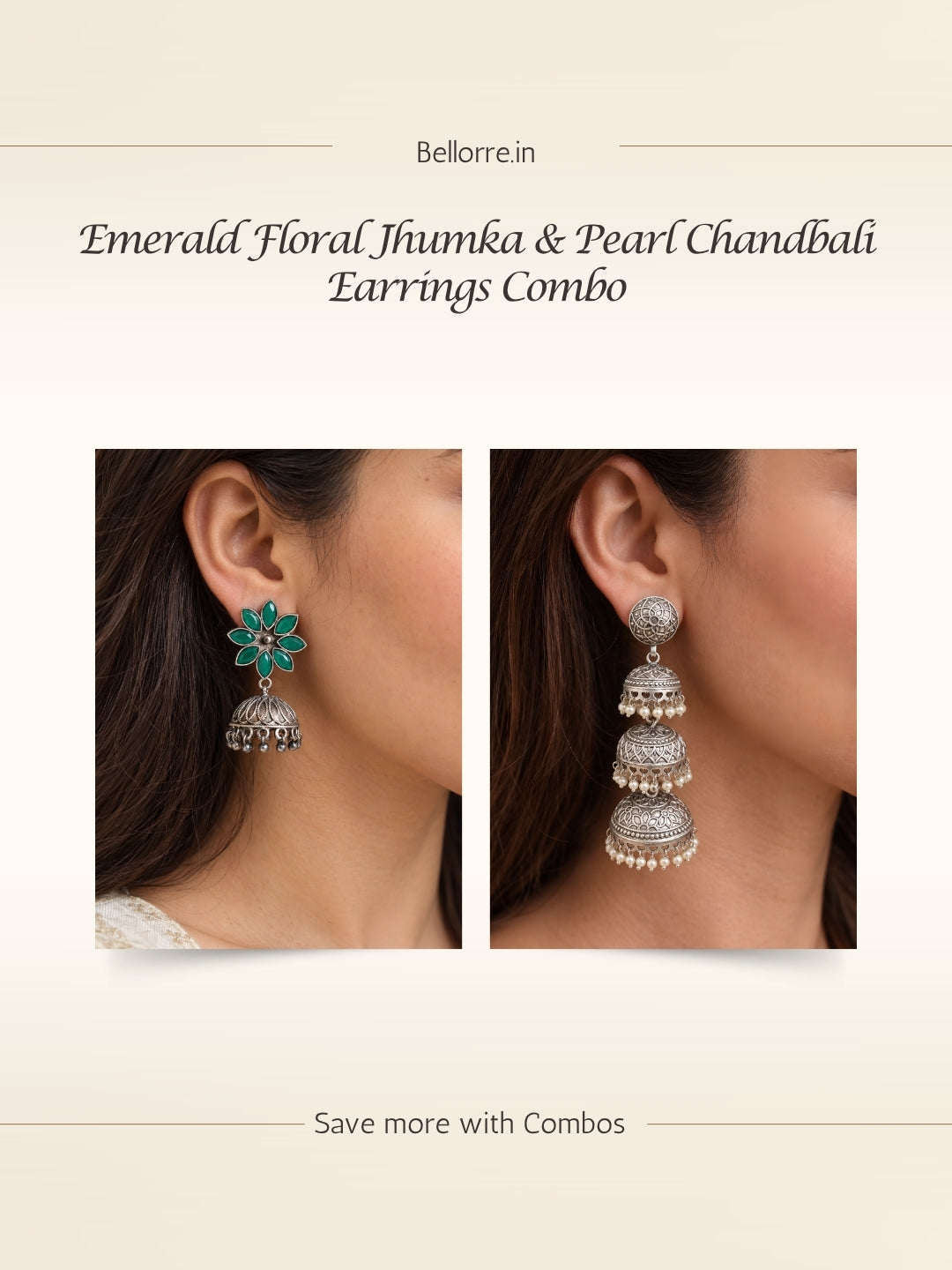 Green Floral & Pearl Jhumka Earrings Combo