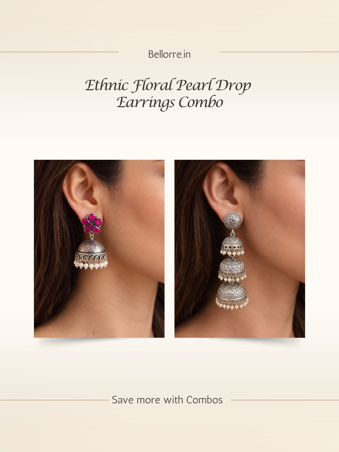 Silver Finish Floral & Jhumka Earrings Combo