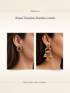 Green Red Gold Finish Earrings Combo