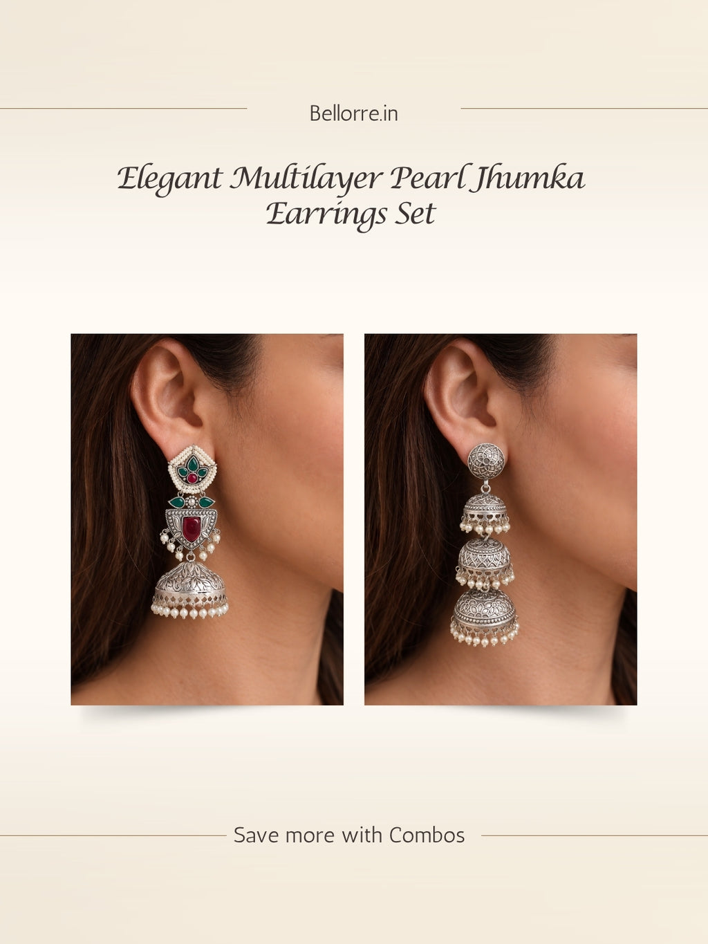 Silver Finish Brass Jhumka Earrings Combo