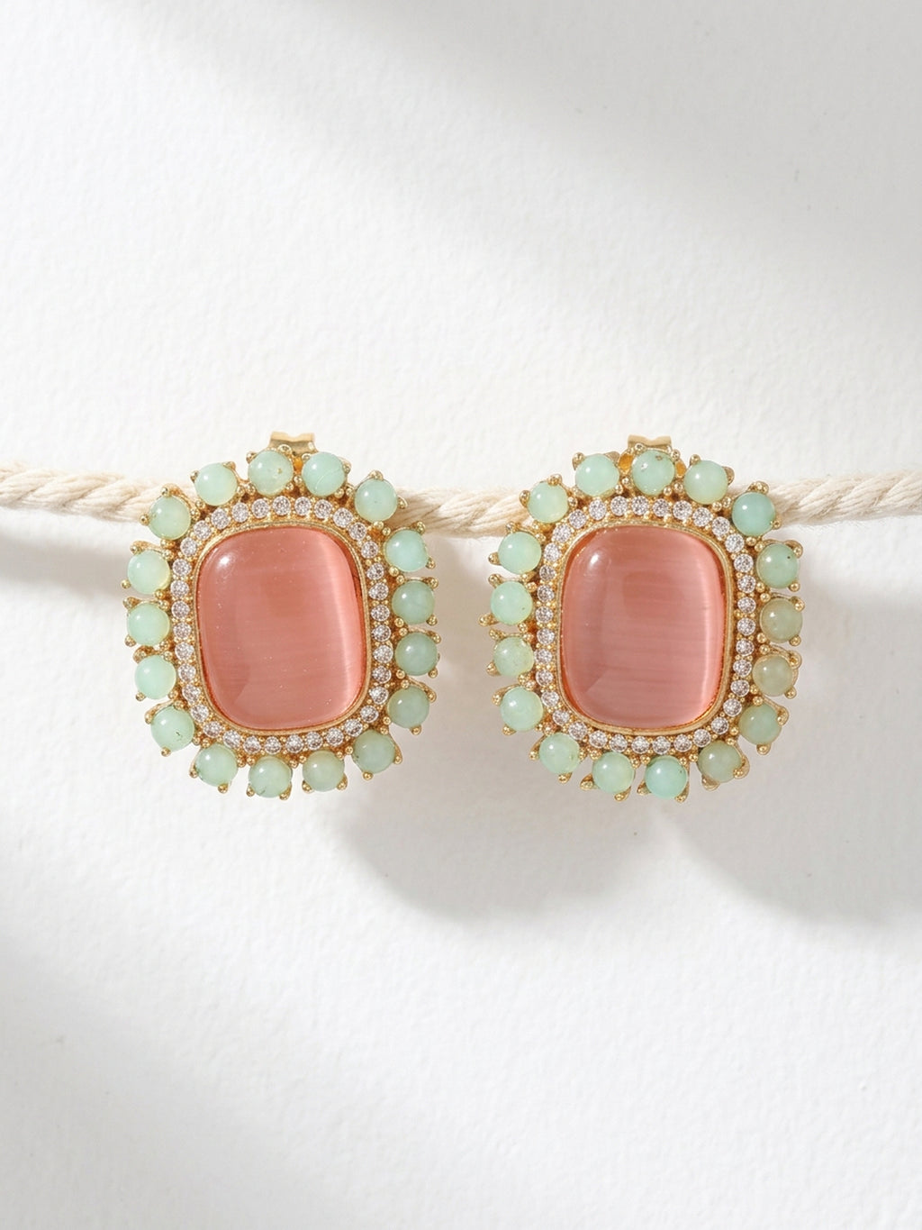 Pink Turquoise Halo Stud Earrings — Silver Finish