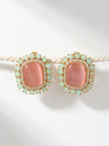 Pink Turquoise Halo Stud Earrings — Silver Finish
