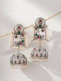 Peacock Jhumka Earrings with Pearl Fringe — Silver Finish