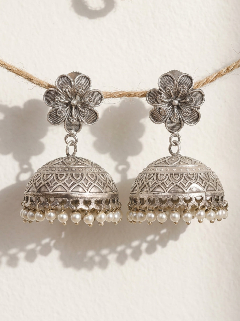 Silver finish Floral Jhumka Earring Combo