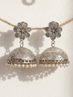 Silver finish Floral Jhumka Earring Combo