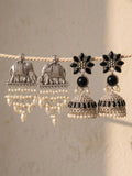 Silve finish Elephant & Black Jhumka Combo