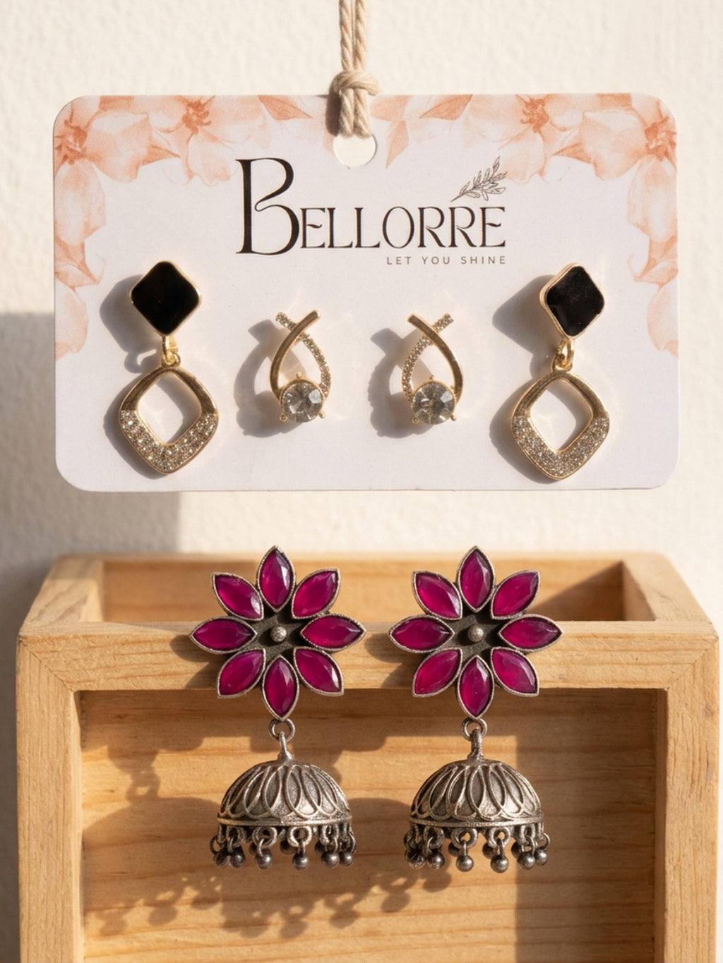 Elegant Floral Jhumka and Geometric Stud Earrings Combo