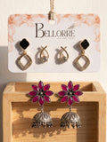 Elegant Floral Jhumka and Geometric Stud Earrings Combo