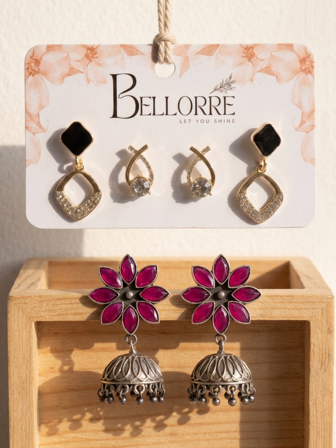 Elegant Floral Jhumka and Geometric Stud Earrings Combo