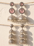 Pink Stone Silver Plated Jhumka Earring Combo